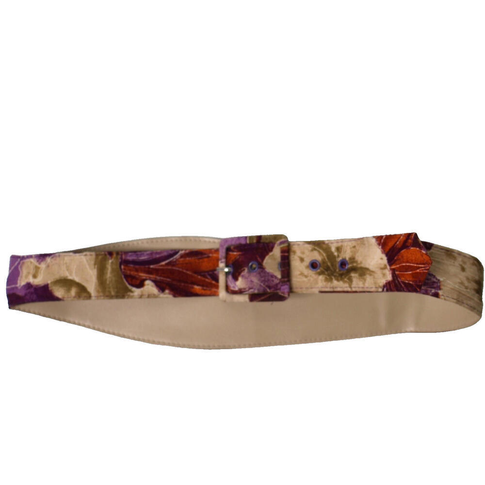 Vintage Womens Floral Fabric‎ Waist Belt 70s 80s USA Multicolor Retro Leaves VTG